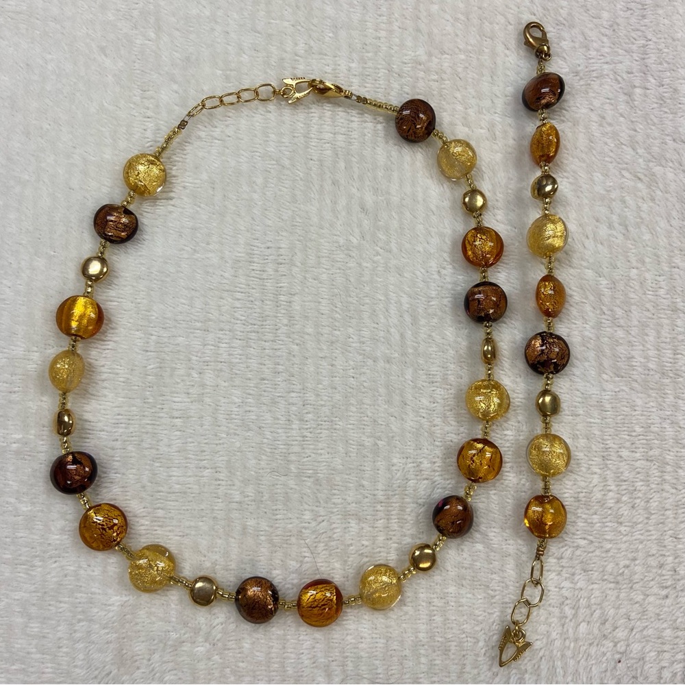 Necklace and Bracelet Set Gold and Brown Tones